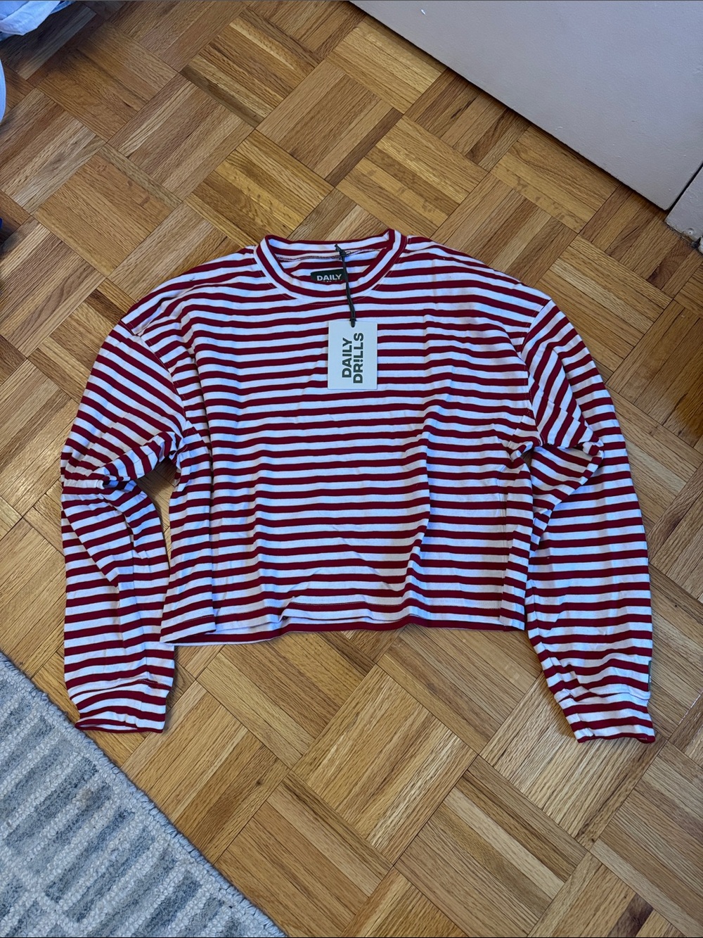 Daily Drills Red & White Striped Cropped Tee